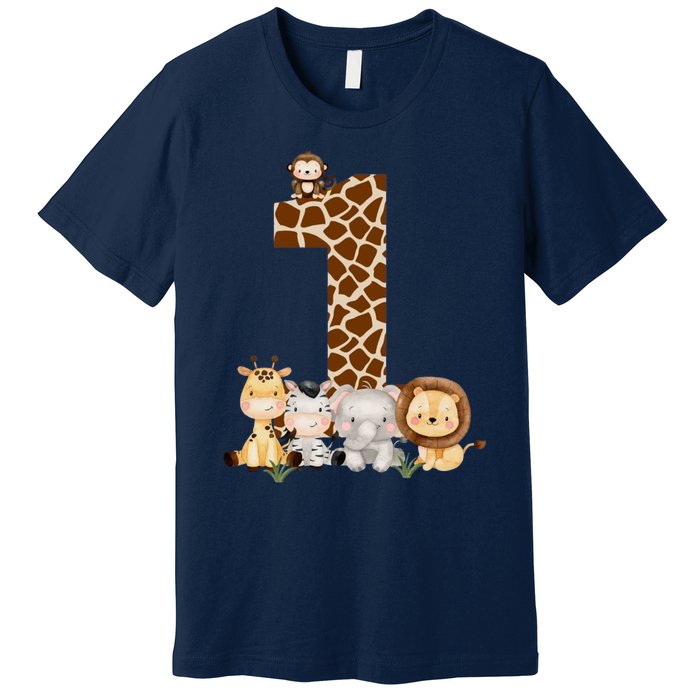 1st Birthday Jungle Animals Safari Giraffe Zebra Lion Wild Premium T-Shirt