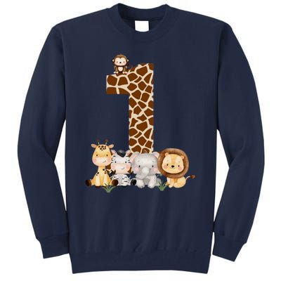 1st Birthday Jungle Animals Safari Giraffe Zebra Lion Wild Tall Sweatshirt