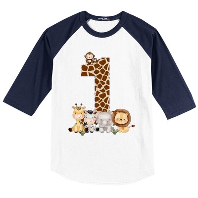 1st Birthday Jungle Animals Safari Giraffe Zebra Lion Wild Baseball Sleeve Shirt