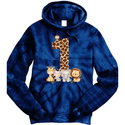 1st Birthday Jungle Animals Safari Giraffe Zebra Lion Wild Tie Dye Hoodie