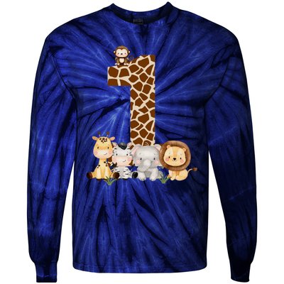 1st Birthday Jungle Animals Safari Giraffe Zebra Lion Wild Tie-Dye Long Sleeve Shirt