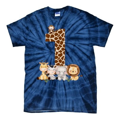 1st Birthday Jungle Animals Safari Giraffe Zebra Lion Wild Tie-Dye T-Shirt