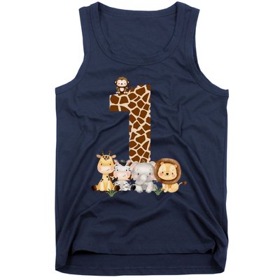 1st Birthday Jungle Animals Safari Giraffe Zebra Lion Wild Tank Top