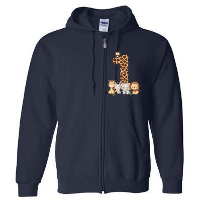 1st Birthday Jungle Animals Safari Giraffe Zebra Lion Wild Full Zip Hoodie