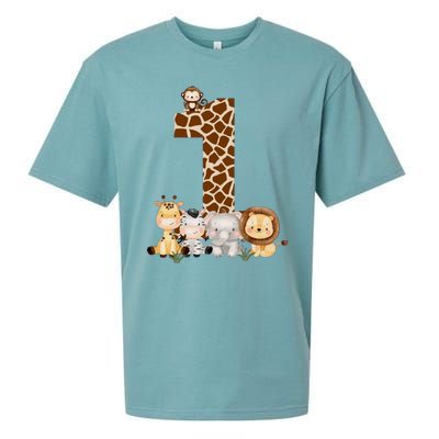 1st Birthday Jungle Animals Safari Giraffe Zebra Lion Wild Sueded Cloud Jersey T-Shirt