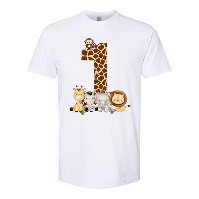 1st Birthday Jungle Animals Safari Giraffe Zebra Lion Wild Softstyle CVC T-Shirt