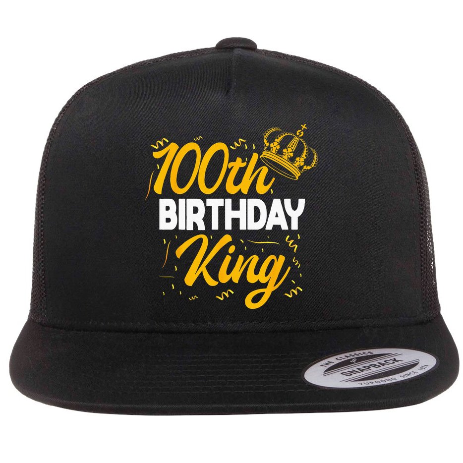 100th Birthday King Party Crown Bday Celebration Flat Bill Trucker Hat