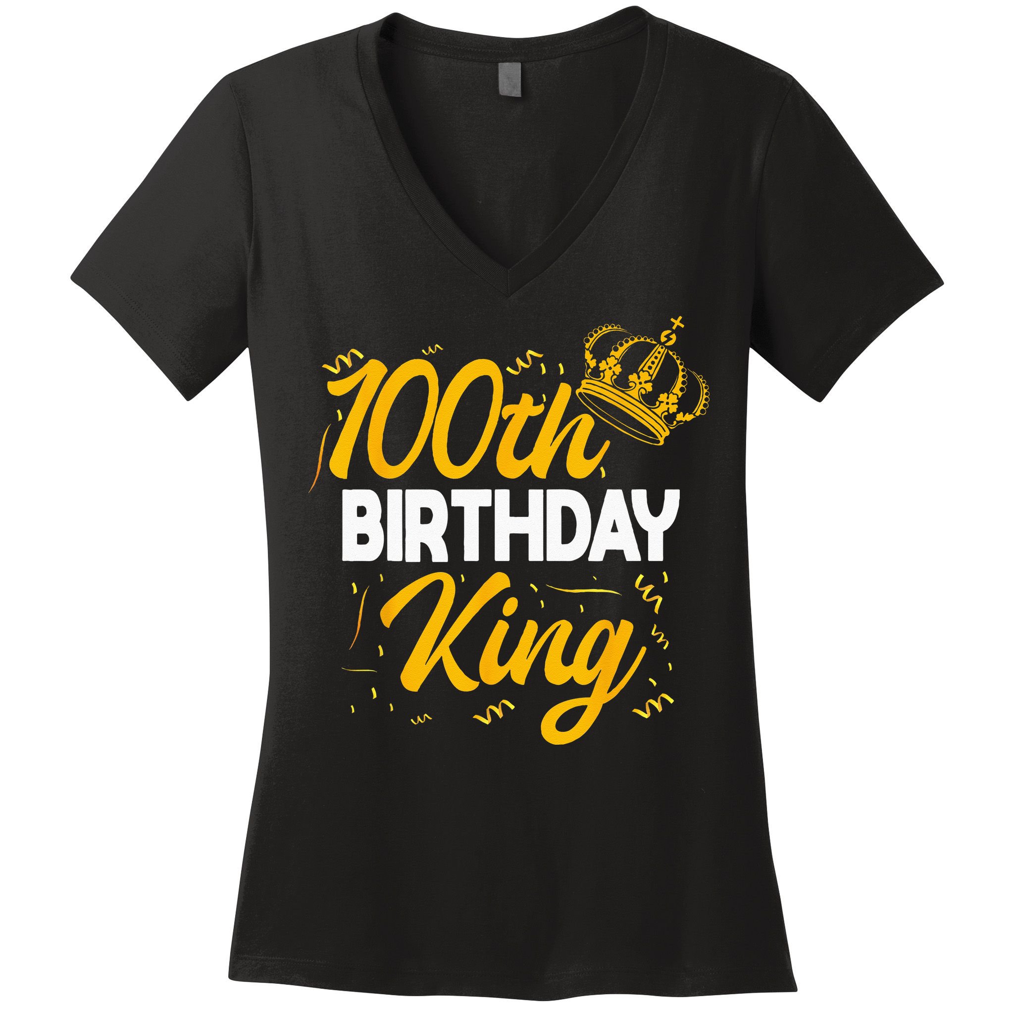 100th Birthday King Party Crown Bday Celebration Women's V-Neck T-Shirt