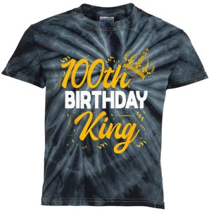 100th Birthday King Party Crown Bday Celebration Kids Tie-Dye T-Shirt