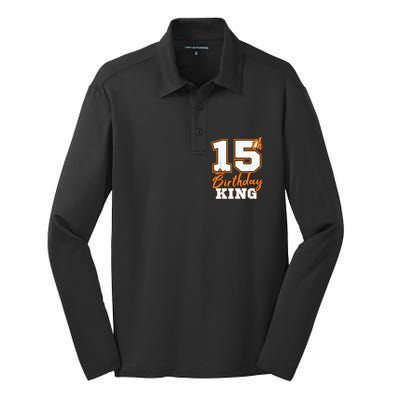 15th Birthday King Party Crown Bday Celebration Silk Touch Performance Long Sleeve Polo