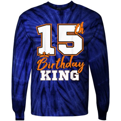 15th Birthday King Party Crown Bday Celebration Tie-Dye Long Sleeve Shirt