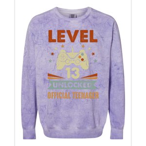 13th Birthday Level 13 Unlocked Teenager Colorblast Crewneck Sweatshirt