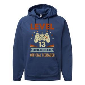 13th Birthday Level 13 Unlocked Teenager Performance Fleece Hoodie