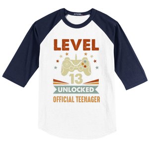 13th Birthday Level 13 Unlocked Teenager Baseball Sleeve Shirt