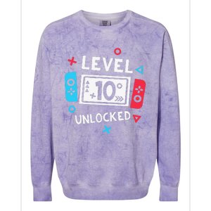 10th Birthday Level 10 Unlocked Video Game Party Colorblast Crewneck Sweatshirt