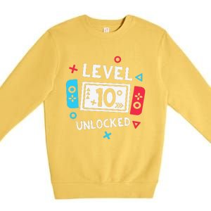 10th Birthday Level 10 Unlocked Video Game Party Premium Crewneck Sweatshirt