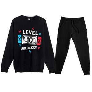 10th Birthday Level 10 Unlocked Video Game Party Premium Crewneck Sweatsuit Set