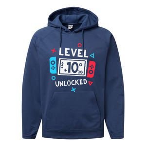 10th Birthday Level 10 Unlocked Video Game Party Performance Fleece Hoodie