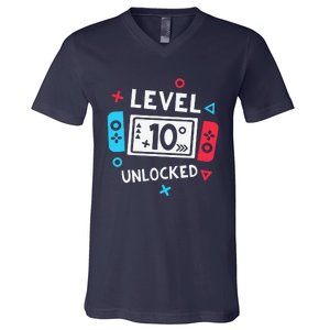 10th Birthday Level 10 Unlocked Video Game Party V-Neck T-Shirt