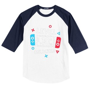 10th Birthday Level 10 Unlocked Video Game Party Baseball Sleeve Shirt