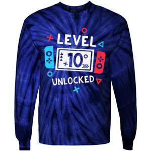 10th Birthday Level 10 Unlocked Video Game Party Tie-Dye Long Sleeve Shirt