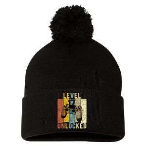 17th Birthday Level 17 Unlocked Video Gamer Pom Pom 12in Knit Beanie