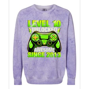 10th Birthday Level 10 Unlocked Awesome 2013 Gamer Gift Colorblast Crewneck Sweatshirt