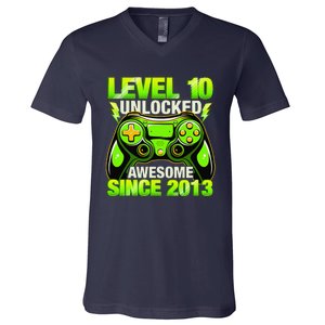 10th Birthday Level 10 Unlocked Awesome 2013 Gamer Gift V-Neck T-Shirt