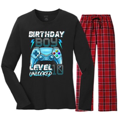 10Th Birthday  Level 10 Unlocked Awesome Since 2012 Gamer Women's Long Sleeve Flannel Pajama Set 