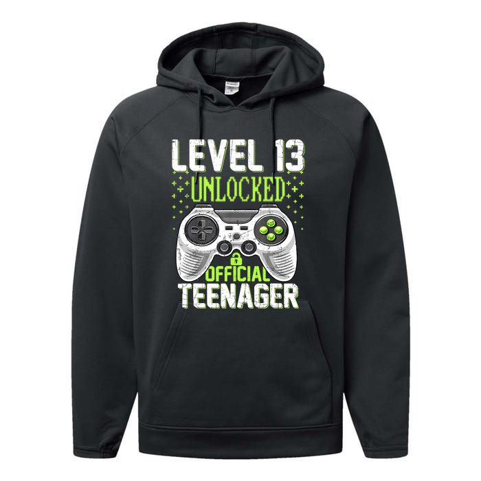 13th Birthday Level 13 Unlocked Funny Teenager Game Performance Fleece Hoodie