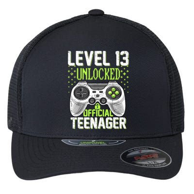 13th Birthday Level 13 Unlocked Funny Teenager Game Flexfit Unipanel Trucker Cap