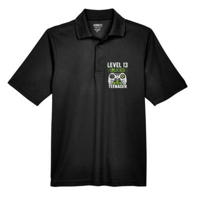 13th Birthday Level 13 Unlocked Funny Teenager Game Men's Origin Performance Pique Polo