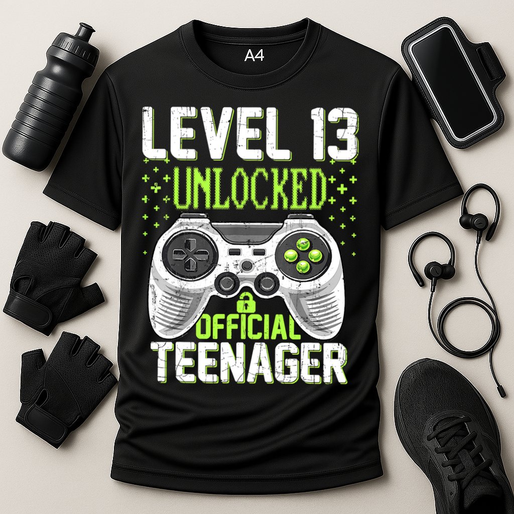 13th Birthday Level 13 Unlocked Funny Teenager Game Cooling Performance Crew T-Shirt