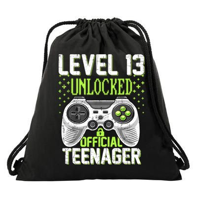 13th Birthday Level 13 Unlocked Funny Teenager Game Drawstring Bag