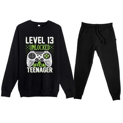 13th Birthday Level 13 Unlocked Funny Teenager Game Premium Crewneck Sweatsuit Set