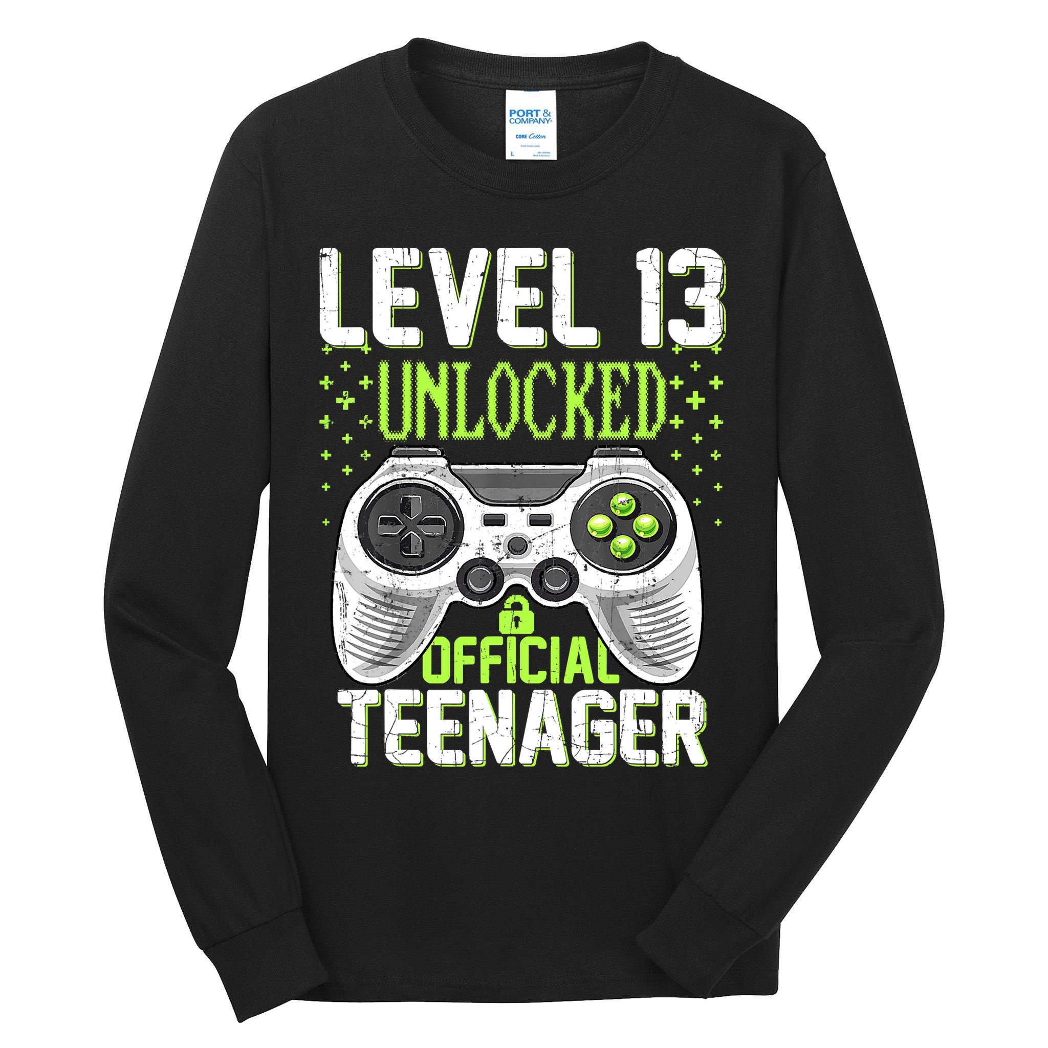 13th Birthday Level 13 Unlocked Funny Teenager Game Tall Long Sleeve T-Shirt