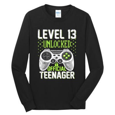 13th Birthday Level 13 Unlocked Funny Teenager Game Tall Long Sleeve T-Shirt