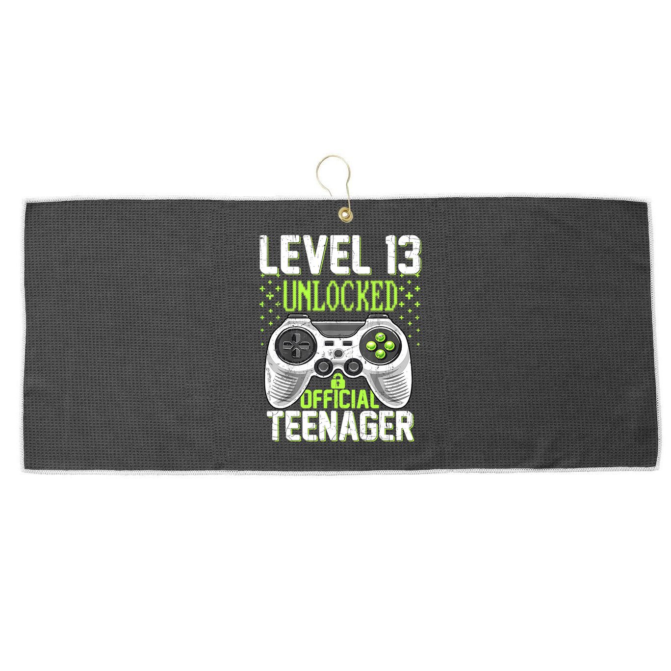 13th Birthday Level 13 Unlocked Funny Teenager Game Large Microfiber Waffle Golf Towel