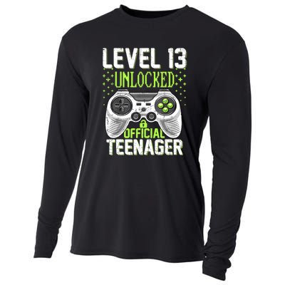 13th Birthday Level 13 Unlocked Funny Teenager Game Cooling Performance Long Sleeve Crew