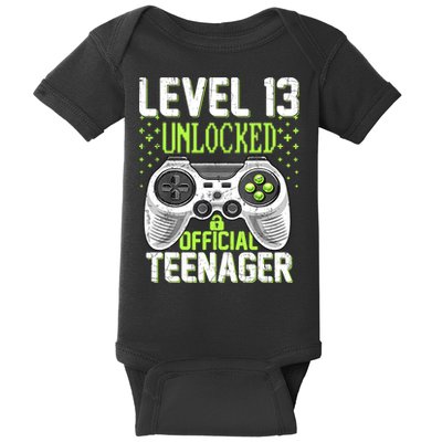 13th Birthday Level 13 Unlocked Funny Teenager Game Baby Bodysuit