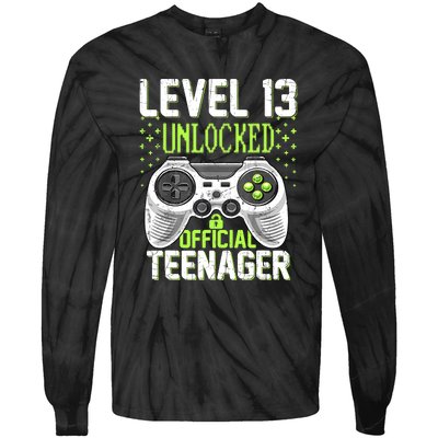 13th Birthday Level 13 Unlocked Funny Teenager Game Tie-Dye Long Sleeve Shirt