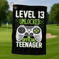 13th Birthday Level 13 Unlocked Funny Teenager Game Golf Towel
