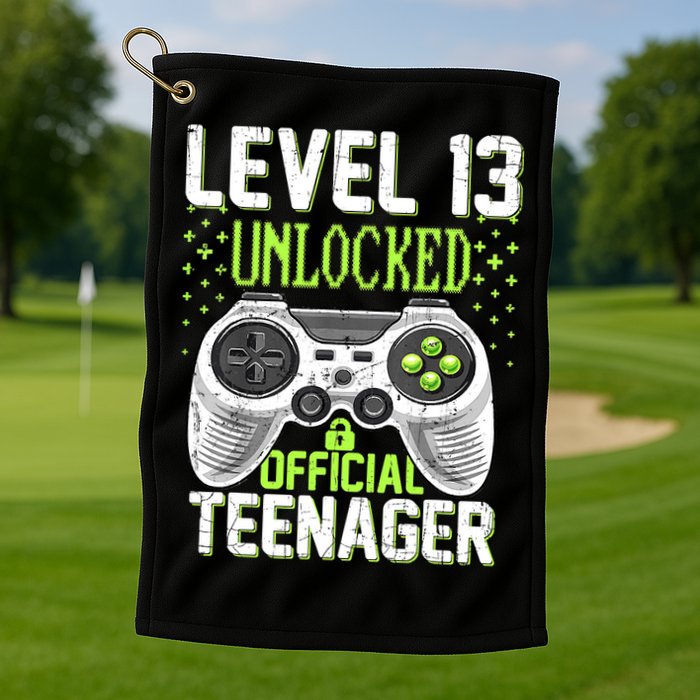 13th Birthday Level 13 Unlocked Funny Teenager Game Golf Towel