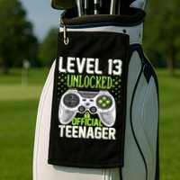 13th Birthday Level 13 Unlocked Funny Teenager Game Golf Towel