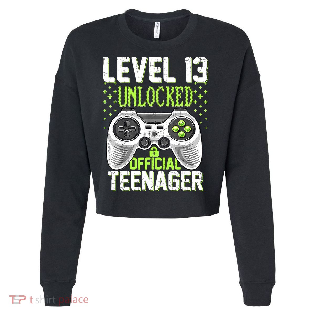 13th Birthday Level 13 Unlocked Funny Teenager Game Cropped Pullover Crew