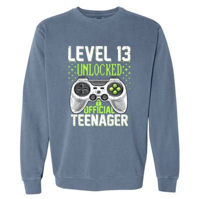 13th Birthday Level 13 Unlocked Funny Teenager Game Garment-Dyed Sweatshirt