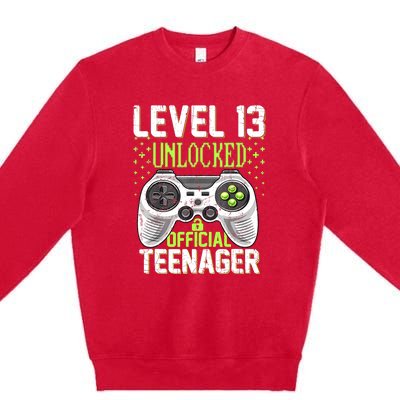 13th Birthday Level 13 Unlocked Funny Teenager Game Premium Crewneck Sweatshirt