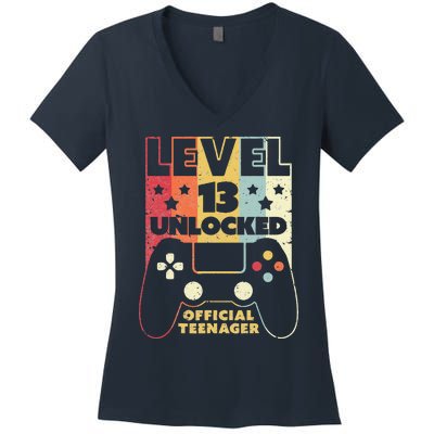 13th Birthday . Level 13 Unlocked, Nager Women's V-Neck T-Shirt