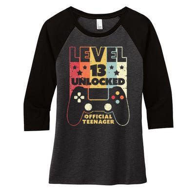 13th Birthday . Level 13 Unlocked, Nager Women's Tri-Blend 3/4-Sleeve Raglan Shirt