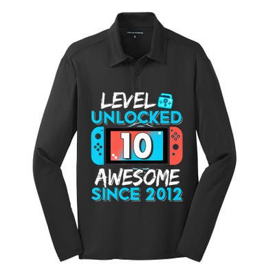 10Th Birthday  Level 10 Unlocked Awesome 2012 Video Gamer Silk Touch Performance Long Sleeve Polo